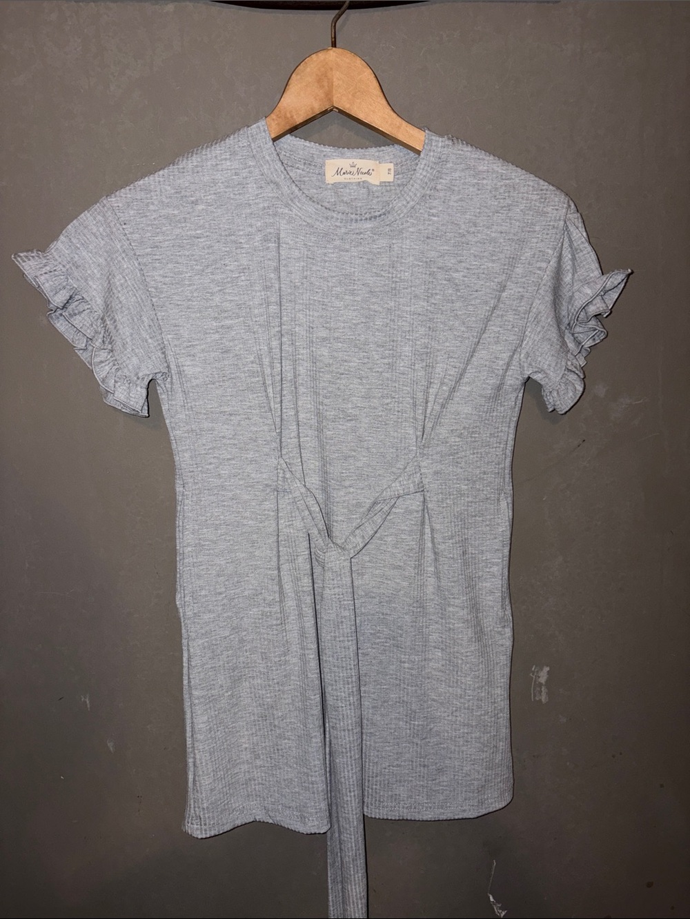 Marie Nicole Light Heather Gray Ribbed Tie-Front Short Sleeve Tee